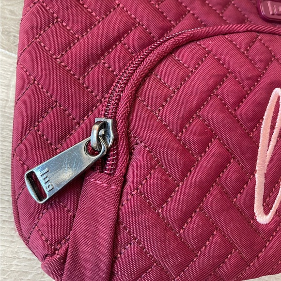 EUC Lug flyer in brushed cranberry with pink Love stitching - Picture 2 of 8